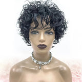 10 inch Natural Wear-and-Go Bouncy Curly Fringe Wig with Bangs Glueless BOB Wig (T) 33