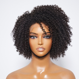 KINKY EDGES JERRY CURLY 4X4 CLOSURE LACE GLUELESS SIDE PART SHORT WIG 100% HUMAN HAIR (A) 212