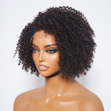 KINKY EDGES JERRY CURLY 4X4 CLOSURE LACE GLUELESS SIDE PART SHORT WIG 100% HUMAN HAIR (A) 212