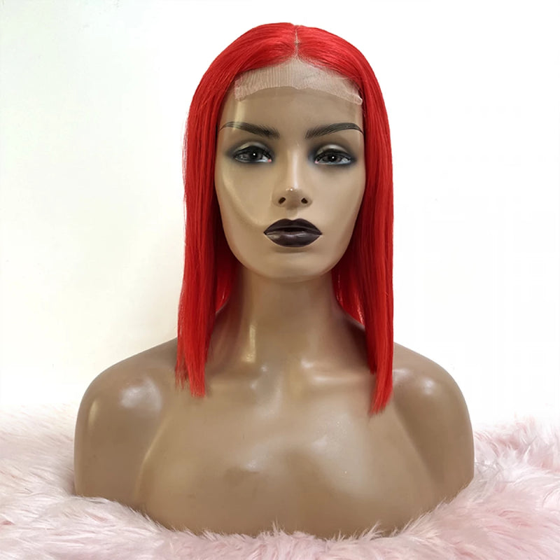 12 Inch 4"x4" Closure Wig #Red-Orange Straight 150% Density Brazilian Virgin Hair (T) 61
