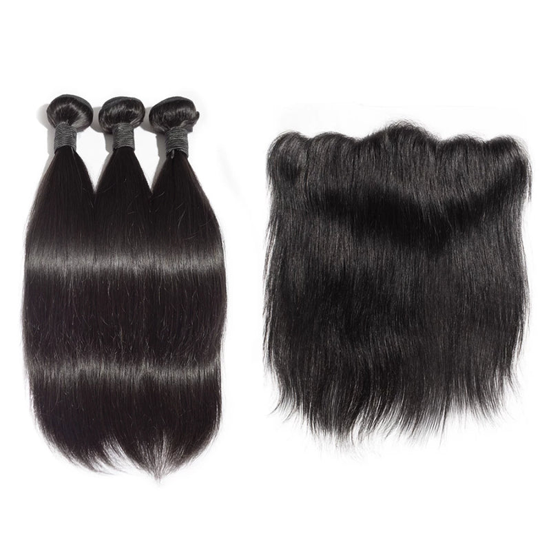 14"/14"/16" 3 Bundles Straight Virgin Hair 300g With 14" 13*4 Straight Frontal (T) 80