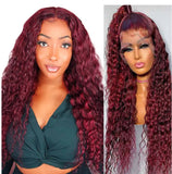 Beauty Is Key Boutique 99J Burgundy Deep Wave Wigs Remy Human Hair Glueless Wigs 16-30 Inch Colored Curly 13x4 Lace Frontal Wig