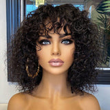 NATURAL SHORT CURLY HUMAN HAIR TOP LACE FRINGE WIG WITH BANGS (A) 237