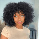 NATURAL SHORT CURLY HUMAN HAIR TOP LACE FRINGE WIG WITH BANGS (A) 237