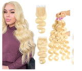 Beauty Is Key Boutique Remy Human Hair Blonde Hair Body Wave 3 Bundles With 4x4 Lace Closure 613