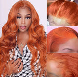 Ginger Orange Color Glueless 13x4 Undetectable HD Lace Frontal Wig Body Wave Human Hair Wig