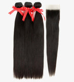 Beauty Is Key Boutique Brazilian Hair Bundles Virgin Human Hair Straight 3 Bundles With 4*4 Lace Closure Natural Color