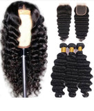 Loose Deep Wave Bundles with Closure Peruvian Hair Bundles with Closure Remy 100% Human Hair Bundles with 4x4 lace Closure