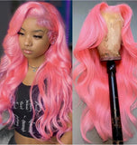 Pink Glueless Wigs 13x4 Body Wave Lace Frontal Wig Wear And Go Colored Human Hair Wigs