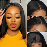 Beauty Is Key Boutique Beginner Friendly Glueless Straight Blunt Cut 5x5 Lace Closure Short Bob Wig 100% Human Hair