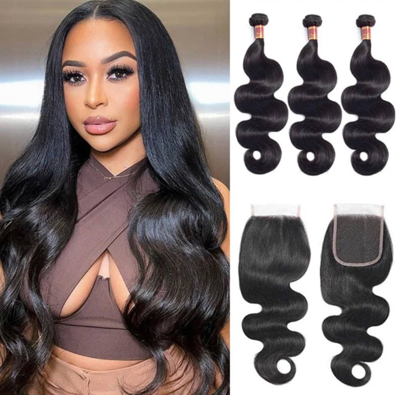 Beauty Is Key Boutique Body Wave Hair Weave 3 Bundles With 4x4 Lace Closure Best Virgin Human Hair