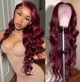 Beauty Is Key Boutique Body Wave Burgundy Wigs Real Human Hair Glueless Wigs 13x6 HD Lace Front Wigs Colored Wigs 180% Density