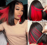 Beauty Is Key Boutique Glueless 13x4 Peekaboo Highlights Red Colored Transparent Lace Human Hair Bob Wig