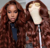 Beauty Is Key Boutique Real Glueless 5x5 HD Transparent Lace Body Wave Wigs #33 Red Reddish Brown Auburn Color