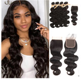 Beauty Is Key Boutique Remy Human Hair Bundle With Closure Body Wave 4 Bundles With 4x4 Lace Closure Natural Color