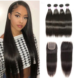 Beauty Is Key Boutique Remy Human Hair Straight Hair 4 Bundles With 4x4 Lace Closure Natural Color