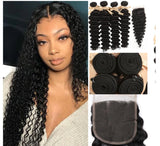 Beauty Is Key Boutique Remy Human Hair 4 Bundles With Closure Deep Wave With 4x4 Lace Closure Natural Black