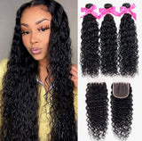 Beauty Is Key Boutique Remy 3 Bundles Natural Black Water Wave With 4x4 Lace Closure