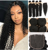 Beauty Is Key Boutique Remy Human Hair 4 Bundles With Closure Deep Wave With 4x4 Lace