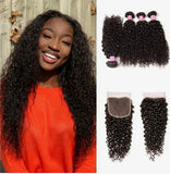 Beauty Is Key Boutique Remy 4 Bundles Jerry Curl With 4X4 Lace Closure Kinky Curly Hair Natural Color