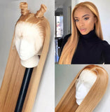 Beauty Is Key Boutique Straight Wig Virgin Human Hair Lace Closure & Frontal Glueless Wigs with Baby Hair Golden Blonde Color #27