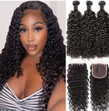 Beauty Is Key Boutique Remy Human Hair Water Wave Bundles Deep Wave Jerry Curly Kinky Curly 3 Bundles With Closure 4x4 Lace Closure