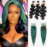 Beauty Is Key Boutique Remy Human Hair 3 Bundles with Closure Virgin Human Hair Weave Jade Green Closure And Black Hair Bundles Skunk Stripe Human Hair