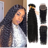 Beauty Is Key Boutique Virgin Human Hair Deep Wave 3 Bundles With 4*4 Lace Closure Peruvian