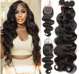 Beauty Is Key Boutique Body Wave Bundles With Closure Virgin Brazilian Hair Weave 3 Bundles With Closure Natural Color