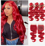 Beauty Is Key Boutique Red Color Brazilian Body Wave Bundles With Closure Remy Hair Weave Bunldes Hair Extension For Black Women