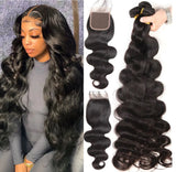 Remy Human Hair 3 Bundles Body Wave Weave With 4x4 Lace Closure Natural Color