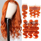 Beauty Is Key Boutique Body Wave Hair Bundles With Closure Remy Human Hair 3 Bundles with Frontal Orange Ginger Color