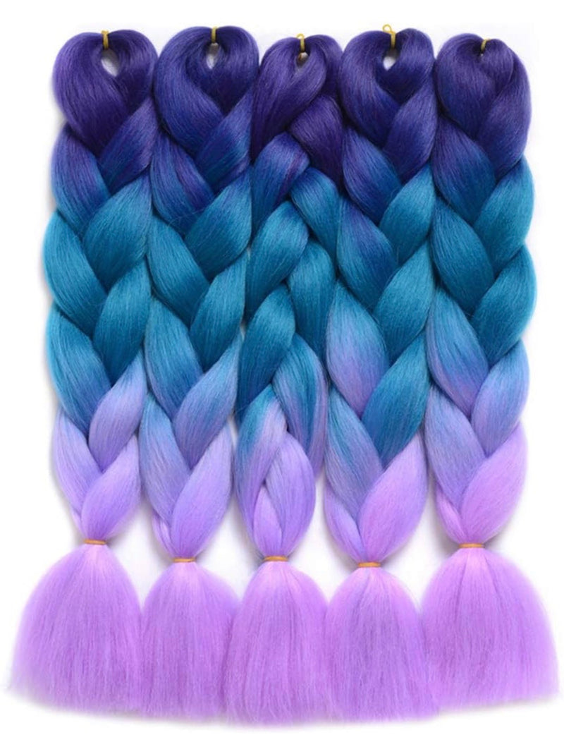 Kanekalon Braiding Hair Ombre 5Pcs/Lot Synthetic Hair Extensions Ombre Twist Braids Hair High Temperature Hair Extensions (24" Purple-Lake Blue-Violet)