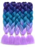 Kanekalon Braiding Hair Ombre 5Pcs/Lot Synthetic Hair Extensions Ombre Twist Braids Hair High Temperature Hair Extensions (24" Purple-Lake Blue-Violet)