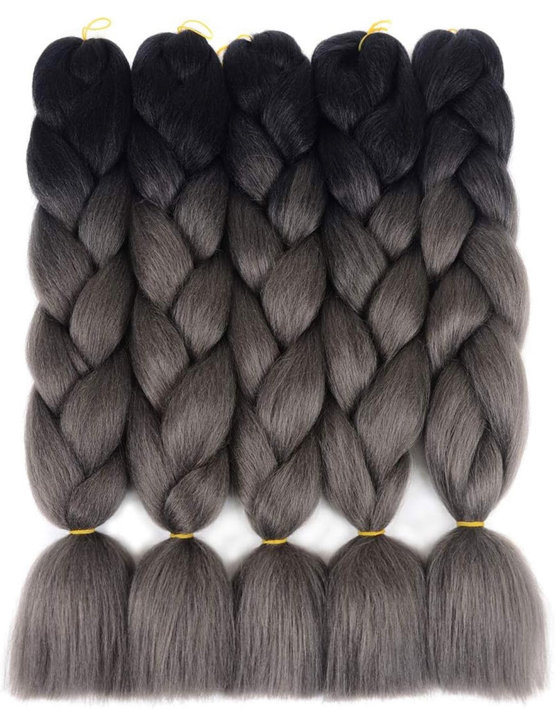 Kanekalon Braiding Hair Ombre/Lot Synthetic Hair Extensions Ombre Twist Braids Hair High Temperature Hair Extensions (24" Black-Dark Grey)