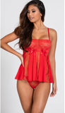 SHEER STRETCH LACE BABYDOLL SET (Y)