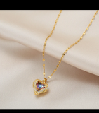 Beautiful Love Heart Amethyst Gold Pendant Necklace