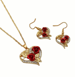 Rose Heart Pendant Necklace & Earrings Set