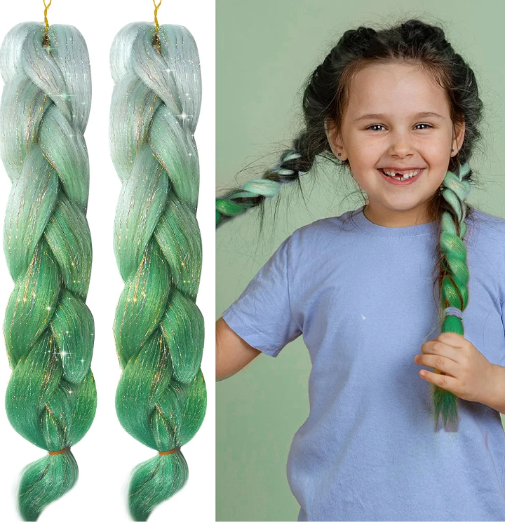 2Pcs Ombre Braiding Hair with Hair Extension Tinsel 24 Inches