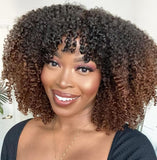 Human Hair Kinky Curly Two Tone Wig With Bangs