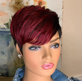 Short Pixie Cut Straight Bob With Bangs Human Hair Wig