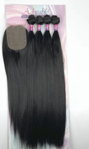 Ombre Straight Hair Synthetic Bundles With Lace Closure 20 INCHES 4pcs