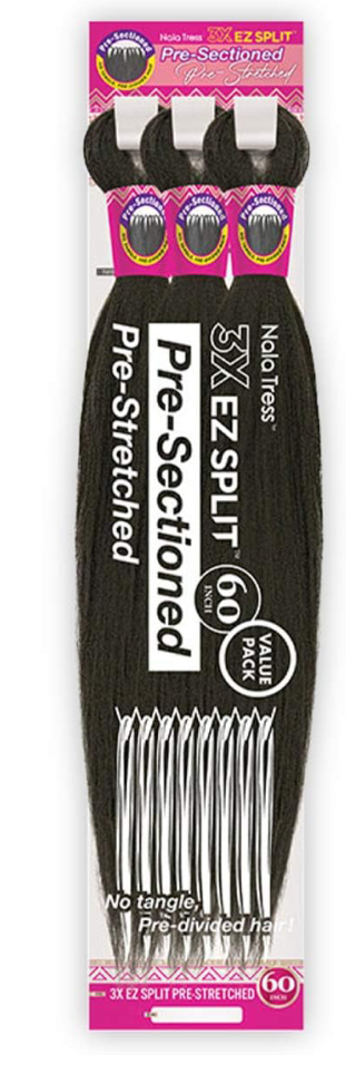 Braids Pre-Sectioed Nala Tress 3X EZ Split Pre-Stretched 60" (3-pack, 1B)