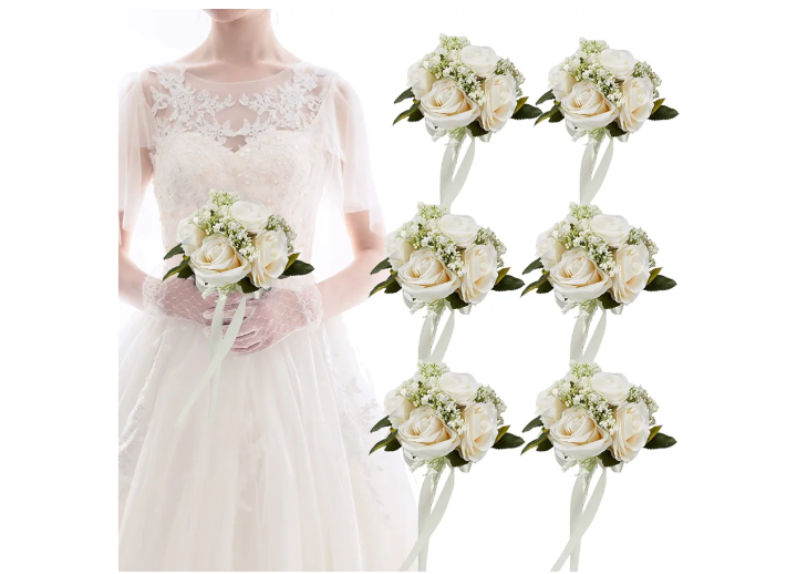TDIJ Set of 6 Full Bridesmaid Bouquets for Wedding