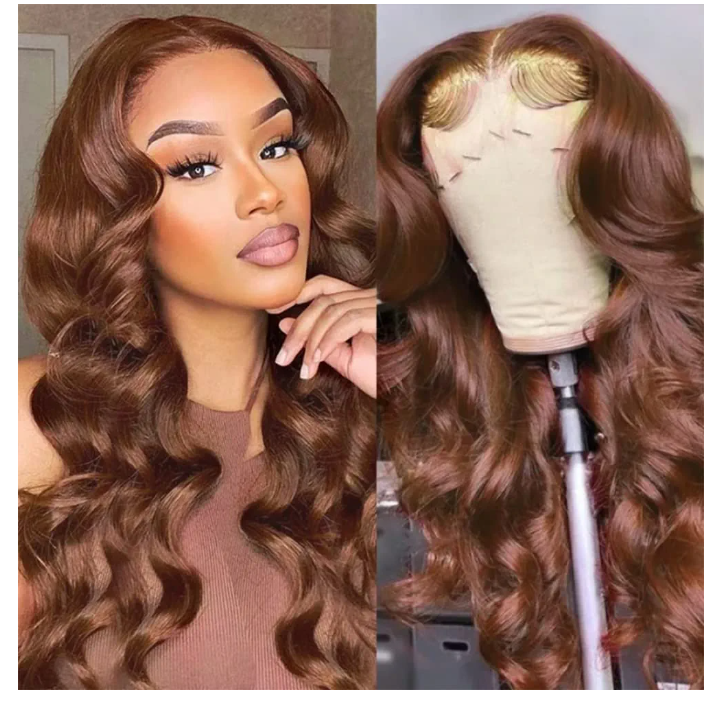 200% Density 13x4 Auburn Brown Body Wave Lace FrontWigs Chestnut Brown Colored Human HairWigs For WomenHD Transparent Lace FrontWig Human Hairwith Baby Hair(18 Inch,13x4 BrownLace Front Wig HumanHair)