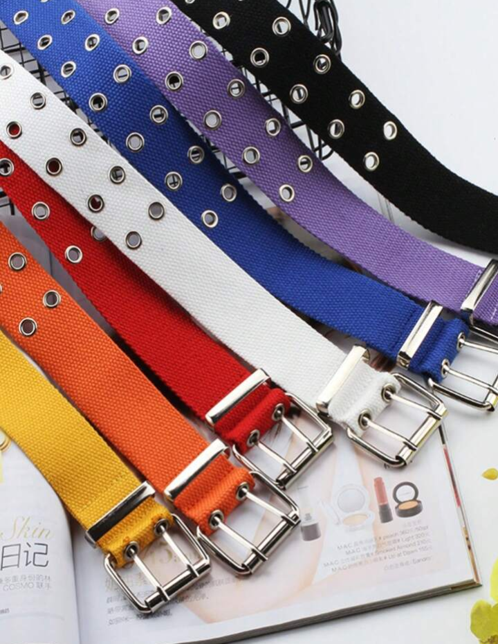1pc Fashionable Double Holes Canvas Leather Belt Casual Jeans Belt