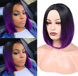 Ombre Purple Bob Wig Short Straight Synthetic Hair (Black to Purple) 241