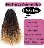 8 Pack Bohomian Box Braid Crochet Synthetic Braiding Hair