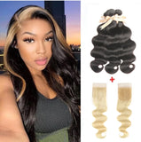 Skunk Stripe Human Hair 3 Bundles with Closure Virgin Human Hair Weave Blonde Closure And Black Hair Bundles Style