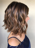 Ombre Brown Short Bob Mixed Highlight Wavy Human hair Lace Front Wigs

(A) 284